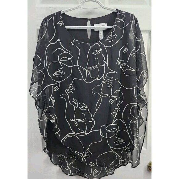 Joseph Ribkoff Tops - Joseph Ribkoff Black/Vanilla Faces Pattern Cape Style Over Camisole Blouse 14